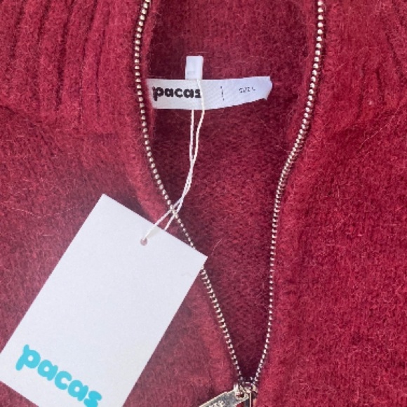 Pacas Men’s Alpaca Wool Sweater Quarter Zip NWT in Bordeaux Melange Red Size L - Picture 6 of 12